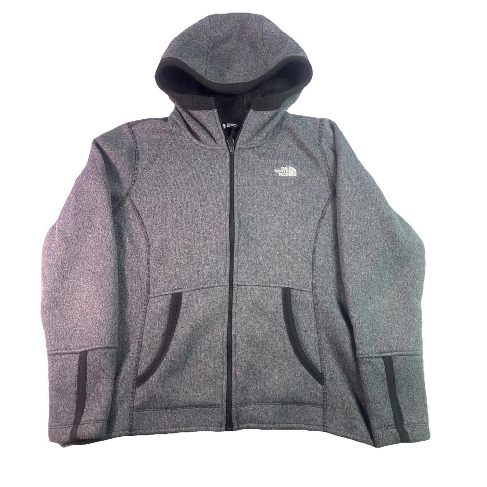 The North Face Women's Gray  Full Zip Up Sweater- Knit Fleece Hooded Jacket Med.